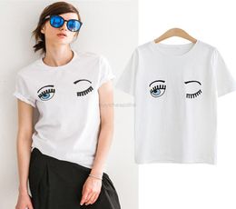 Summer Cotton Women T Shirts Chiara Ferragni Fashion Big Eyes Embroidery Sequins Loose Style T Shirts Women Casual Tops CS34076556