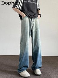 Men's Jeans Fashion 2024 Spring High Street Gradient High-End Denim Pants Loose Comfortable Straight-Leg Trousers