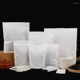 Storage Bags Resealable Thicken Flat Stand Up Heat Sealing White Cotton Paper Packaging Coffee Bean Tea In Bulk Pouches