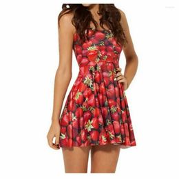Casual Dresses Strawberry Dress Sexy Summer Vintage High Waist Party Woman Pleated Slim Body Push Up Hip Bodycon Red Fashion Streetwear