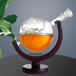 850mL Whiskey Decanter Globe with Lead-free Carafe Exquisite Wood-stand and 2 Whisky Glasses Whiskey Decanter Globe Grade Gift