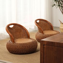 Modern Furniture Japanese Vine Woven Tatami Back Chair Living Room Sofa Chair Handmade Round Stool Balcony Leisure Tea Chair