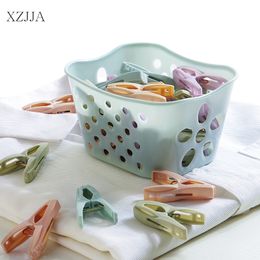 XZJJA 24pcs/set Mini Plastic Clothes Pegs With Box Clothes Bed Sheet Hanging Hangers Beach Towel Clips Household Clothespins