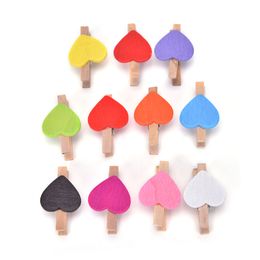 20Pcs Wholesale Colored Mini Love Heart Wooden Clothespin Office Supplies Craft Clips DIY Clothes Paper Peg Clothespin 3.5*0.7cm