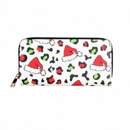 kawaii Christmas Hat And Leopard Pattern Wallet, Clutch Zipper Around Coin Purse, Classic Christmas Gift Purse i6Ap#
