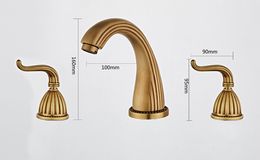 Basin Faucet Antique Bronze Bathroom Sink Faucets 3 Hole Widespread Basin Mixer Double Handle Hot And Cold Water Tap New Arrival
