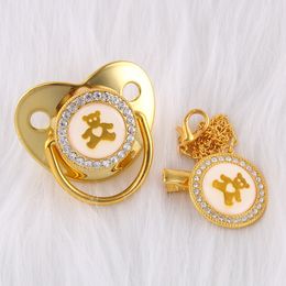 Bling Luxury Rhinestone Baby Pacifier Lovely Golden Bear Newborn Silicone Orthodontic Pacifier Nipple Sleep Soother 0-18 Months