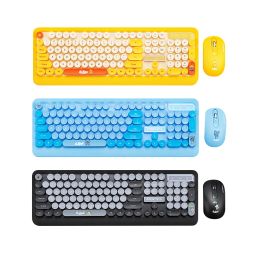 Combos 2.4GHz Wireless Keyboard Mouse Set Cute Retro Round Keycap Punk Keyboard & Mice Combo for PC Laptop Tablet Yellow Duck Kid Gift