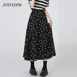 Skirts Spring Summer Korean Fashion Casual Polka Dot Chiffon Women High Elastic Waist Loose Bodycon A-Line Pleated