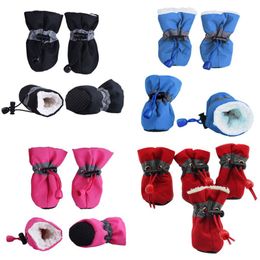 4pcs Waterproof Plush Pet Dog Shoes Winter Anti-slip Rain Snow Boots Footwear Thick Warm For Small Cats Dogs Puppy Socks Booties