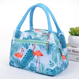 Flamingo Picnic Bags Women Lunch Box Portable Insulated Thermal Cooler Waterproof Zipper Beach Lunch Bag For Woman Student Kids
