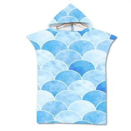 Adult new digital printing fish scale microfiber beach towel changing robe quick-drying hooded bath towel swimming surfing beach