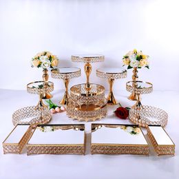 6-16pcs Crystal Metal Cake Stand Set Acrylic Mirror Cupcake Decorations Dessert Pedestal Wedding Party Display Tray