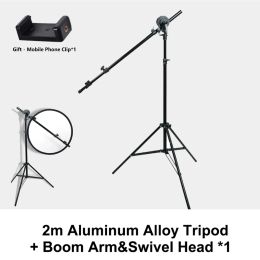 Tripods 2m 200cm Tripod Hold Stand Studio 1/4 Screw With Swivel Head Disc Boom Arm Background Tripod for Reflector