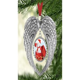 Christmas Decorations Sublimation Blank With Snow Red Rope Transfer Printing Angel Wings Shape Consumables Supplies Fwa2315 Homefavor Dhumb
