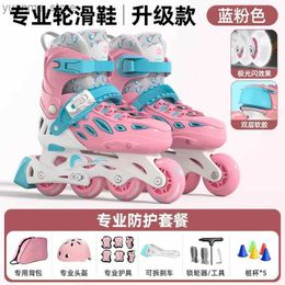 Inline Roller Skates Boys Girls Kids Adjustable Single Row Roller Skates Shoes Sliding Inline Skating Sneakers With 4 Wheels Protective Set Y240410