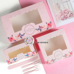 10Pcs Treat Boxes With Window Stickers Wedding Party gift Pink Rose Bag Cake Food Packaging Candy Cookies Cupcake cardboard