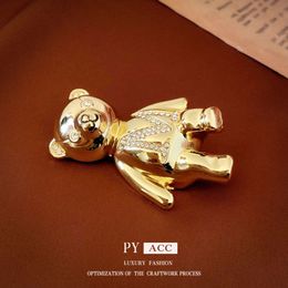 Diamond Studded Letter Teddy Bear Cute Personalised Design, Metal Suit Brooch, Light and Fashionable Accessories for Women