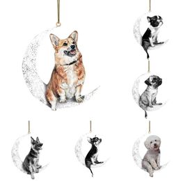 Wholesale Car Rearview Mirror Dog Sitting on the Moon Cute Puppy Hanging Ornament Keychain Pendant Interior Accessories