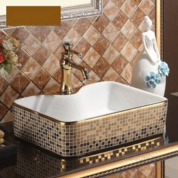 American Ceramic Bathroom Washbasins Domestic Luxury Bathroom Sinks Ceramic Rectangular Platform Basin Square Kitchen Sinks