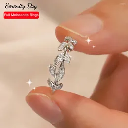 Cluster Rings Serenity D Colour 1mm All Moissanite Wedding For Women S925 Silver Diamond Leaf Bands GRA Certified Plated 18k Fine Jewellery