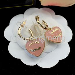 Brand Double Letter Steel Seal Stud Luxury Design Women Girl 18K Gold Plated 925 Silver Heart Earring Brass Material Inlaid Crystal Earrings Famous Wedding Jewellery