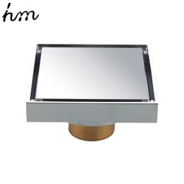 hm Floor Drain Brass Square Waste Grate Shower Philtre Drainage Tile Insert Bathroom 10CM Strainers Chrome Finished