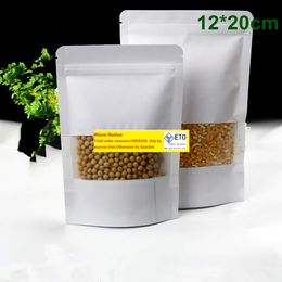 12x20cm (4.7x7.9") White Kraft Paper Stand Up Pouches Self Seal Zipper Packing Bag Food Storage Packaging Doypack With Clear Window LL