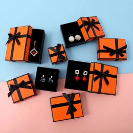 Orange White Cardboard Jewellery Boxes Present Storage Display Boxes Necklaces Bracelets Earrings Rings Necklace Square Rectangle