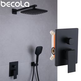 BECOLA Wall Mount Bathroom Rain Waterfall Shower Faucets Set 2 Ways Valve Chrome/Black/Gold Shower System Bathtub Shower Faucet