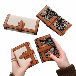 2021 New Women Luxury Trifold Wallets Designer Embroidery Frs Canvas Soft Lg Short Purse Girls Fi Card Holder Clutch 33H1#