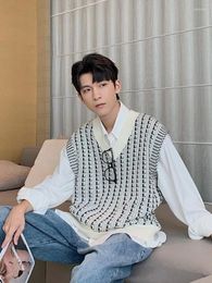 Men's Vests Knit Sweater Male White Vest Clothing V Neck Korean Style Sleeveless Waistcoat Striped Elegant High Quality X Tops