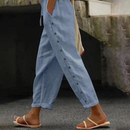 Women's Pants Womens Casual Trouser Paper Bag Elastic Solid Colour Waist Loose Side Button Decoration Pocket