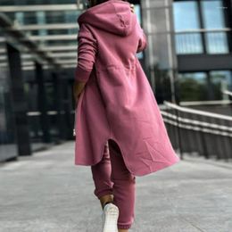 Women's Two Piece Pants Women Two-piece Tracksuit Set Suit Hooded Coat With Irregular Split Hem Long Sleeve Fleece