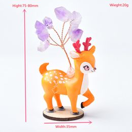 1PC Natural Amethyst Animal Christmas Elk Lucky Tree Stone Mineral Ornaments Sika Deer Figurine Christmas Decorations