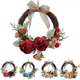 Decorative Flowers Handmade Christmas Wreath Artificial Peony Garland Hanging Ornaments Front Door Wall Decorations Xmas Tree Year Decor