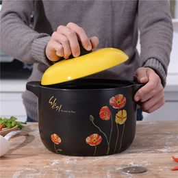 Ceramic Casserole Soup Pot Small Flower Yellow Lid Stew Saucepan Cooking Tools Household Kitchen Supplies Big Cooking Pot