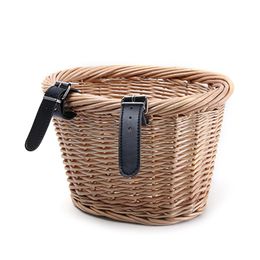 Bike Front Handlebar Basket Retro D-Shape Bicycle Bag Hand-woven Large Capacity Bike Storage Basket For Cycling Bike Accessories