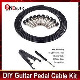 Black DIY Guitar Pedal Patch Cable Solder-free Pedal Board Copper Cable Kit 10ft 10 Strait Audio 6.35 Plugs For Guitar Pedal