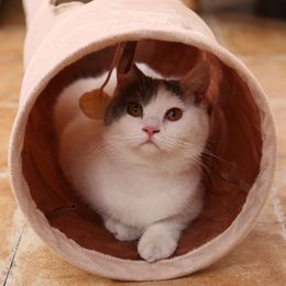 High Quality Pet Tunnel Long 120cm 2 Holes Cat Puppy Rabbit Teaser Funny Hide Tunnel Toys With Ball Collapsible Cat Tunnel