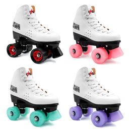 Black White Roller Skates Professional Two Line Shoes Double Row Skating Pu Wheel Cowhide Leather Skating Rollers Shoes Patines