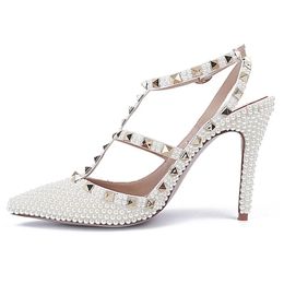 2024 European and American Sexy Colourful Full Diamond Rivet Sandals Pointed Fashion Thin High Heels Wedding Shoes 240328