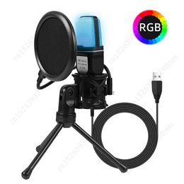 Microphones RGB USB recording microphone condenser wired computer gaming Microfone professional with tripod suitable for desktop computersQ