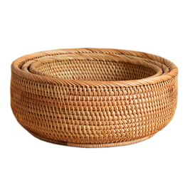 Q9QF 3 Pack Natural Wicker Fruits Bread Baskets Willow Basket Handwoven Basket