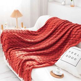 Blankets New Retro Knitted Throw Blanket for Sofa Bed Stripe Nap Blanket Soft Comfortable Office Air Conditioner Red Blanket Decorative