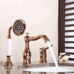 Bathtub Faucet Brass Black Deck Bathroom Sink Faucet Set 3 PCS Ceramic Handheld Basin Mixer Tap 2 ways of out water XR8213