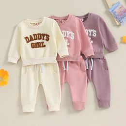 0808 Lioraitiin 03T born Baby Girls Sweat Outfits Letter Print Sweatshirt Long Pant Fall Winter Clothes Set 240408