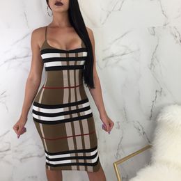 Womens Dresses Sleeveless One-Piece Dress Sexy Slim-Fit Skirt Crop Top Striped Colour Dress S-XL