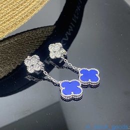 Seiko Edition Top Brand Vancefe Earrings Clover S925 Silver Thick Plated Earrings Classic Double Flower Mother Bell Designer Earring with Brand Logo