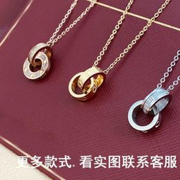 Classic Design Jewellery Necklaces Kaga Double Ring with Full Collar Chain Titanium Steel Rose Gold Platinum Diamond Inlaid Womens Necklace With Logo